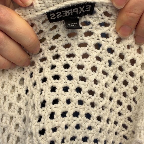 Express Off-Shoulder Cream Sweater - Picture 3 of 5